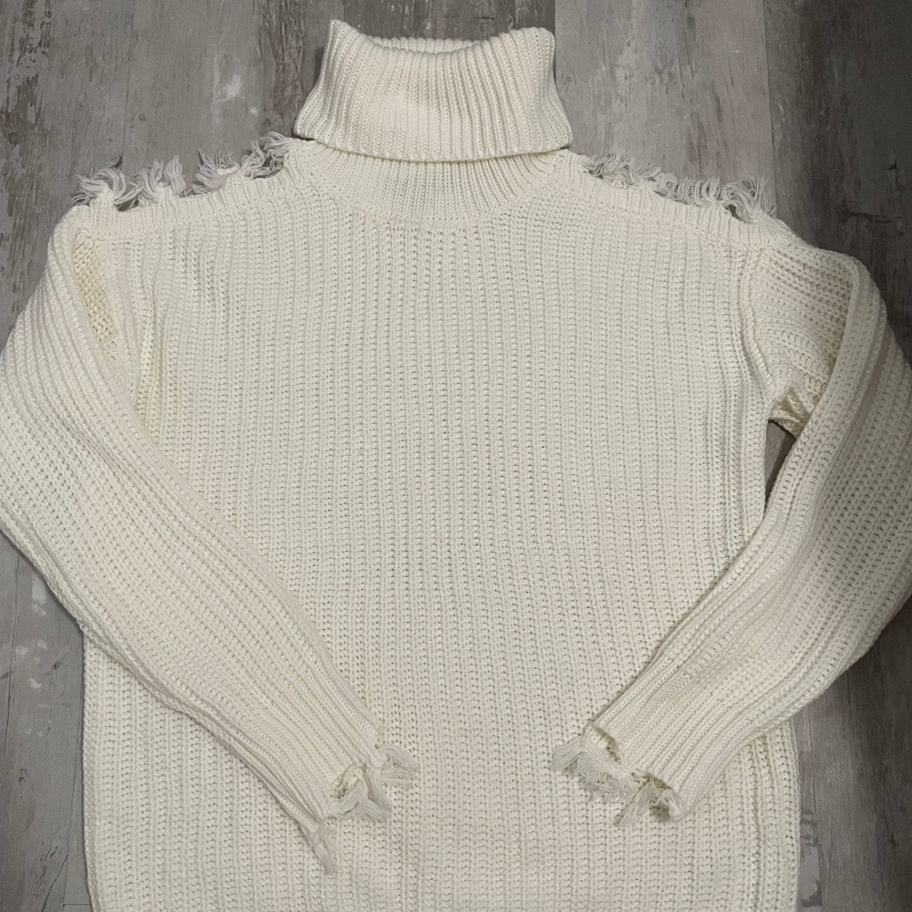 Distressed Cold Shoulder Sweater Size L
